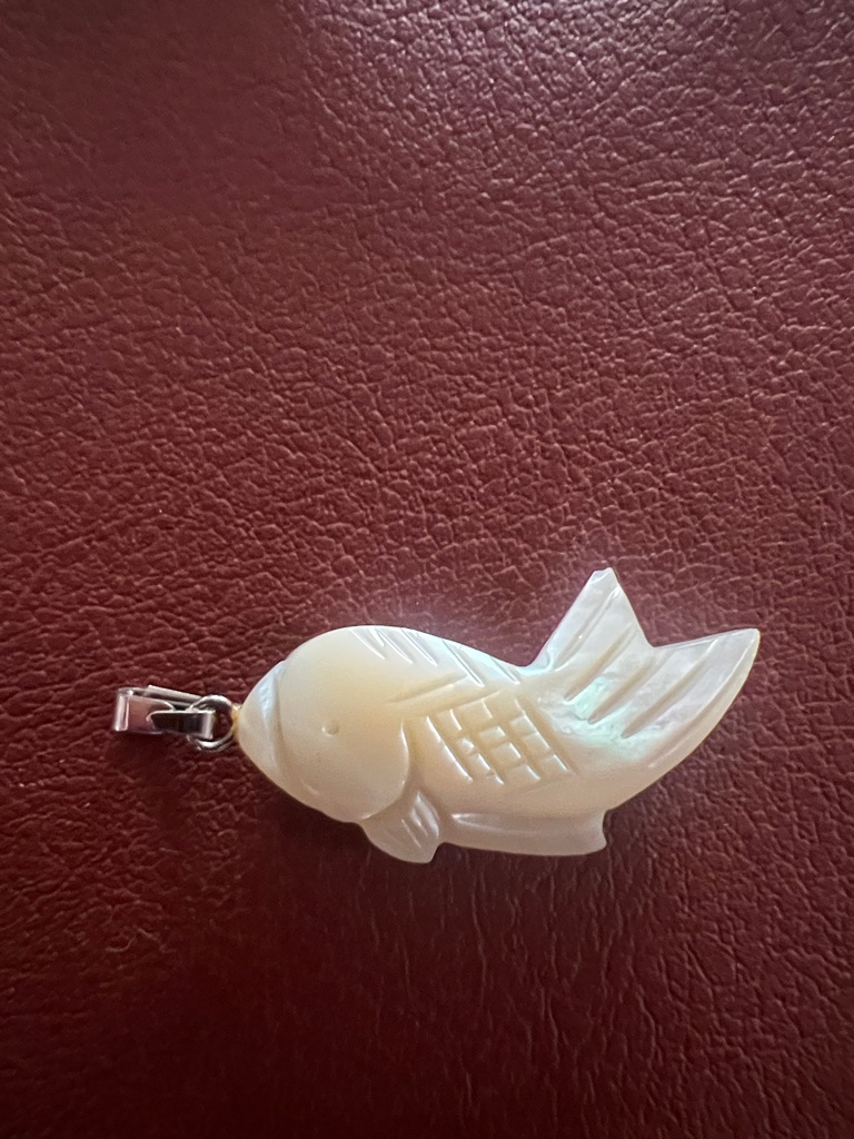 Vintage Hand-Carved Mother Of Pearl Fish Pendant